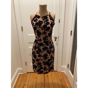 Sweet Storm‎ Black Floral Halter Neck Sheath Dress Women's Size M Lace Trim
